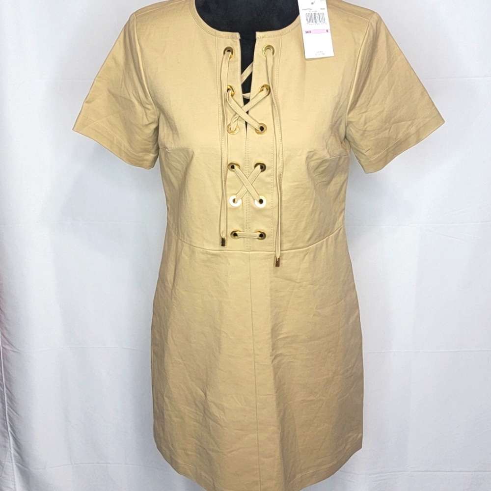 NEW NEW NEW!!! Michael Kors Khaki Short Sleeve Stretch Tie Front Dress Sz 6